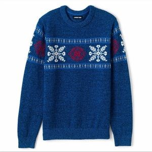 NWT Lands’ End Lighthouse Fairisle Snowflake Crewneck Sweater M Blue Wool-Blend